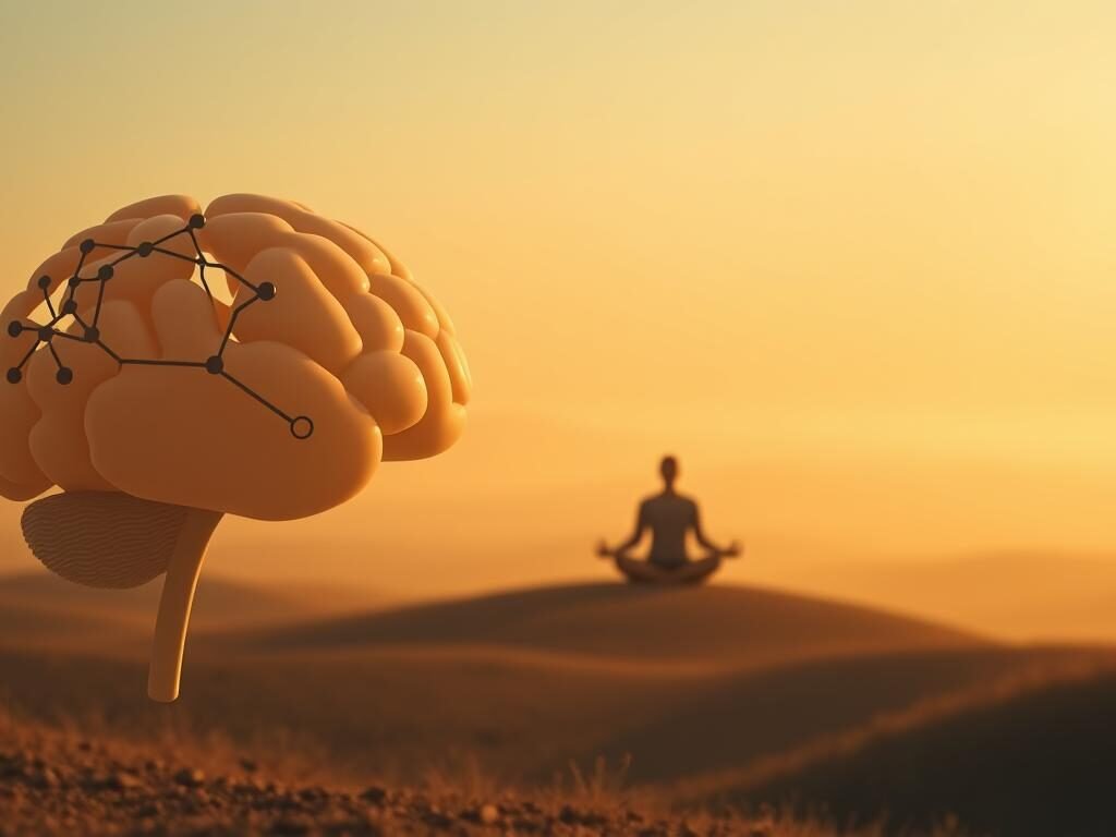 A cerebral landscape of cognitive-behavioral therapy, bathed in warm, soothing light. In the foreground, a stylized brain model with interconnected neural pathways, symbolizing the intricate workings of the mind. In the middle ground, a figure meditating in a tranquil, minimalist setting, representing the practice of mindfulness and self-reflection. In the background, a soft, hazy gradient of calming, earthy tones, conveying a sense of introspection and mental clarity. The overall composition exudes a serene, therapeutic atmosphere, aligning with the principles of neurobehavioral strategies.