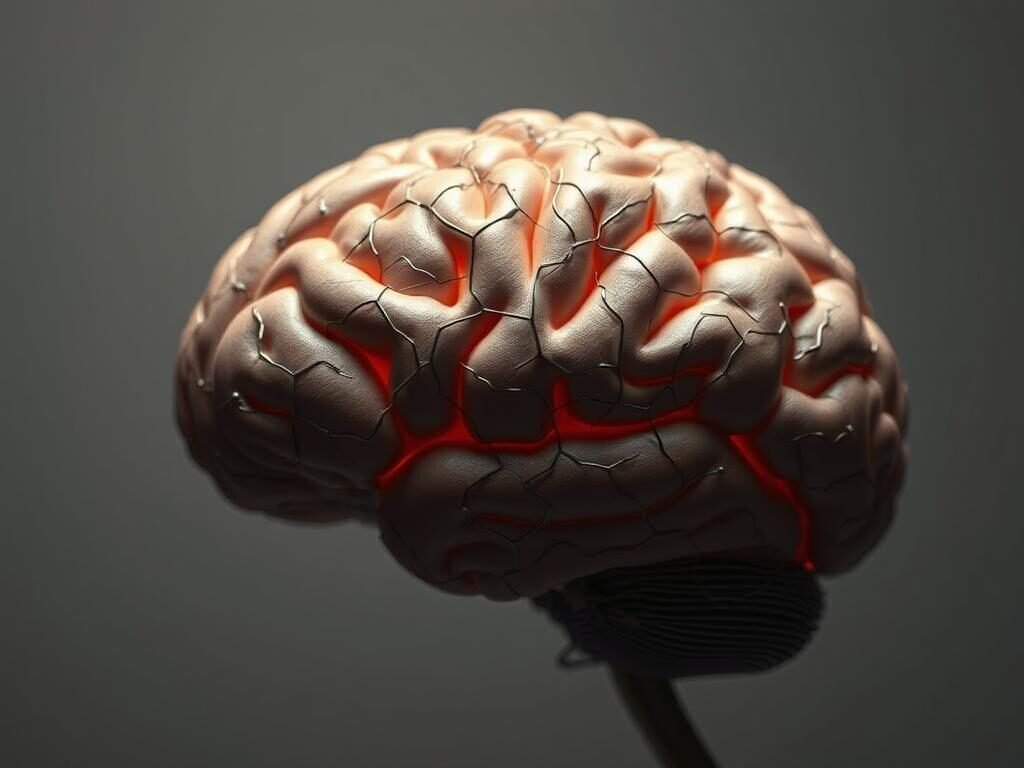 A close-up of a human brain, intricately rendered with delicate neural pathways and synapses. The brain is slightly tilted, illuminated from the side to create dramatic shadows and highlight its intricate structure. The background is a muted, neutral tone, allowing the brain to be the focal point. The lighting is soft and diffused, creating a pensive, contemplative atmosphere. The level of detail in the brain's anatomy conveys the complexity and importance of the diagnostic process for intrusive thoughts, a critical step in understanding and addressing this condition.