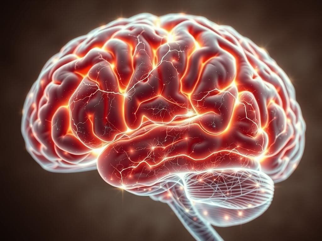 a detailed, photorealistic image of a human brain viewed in cross-section, with a network of glowing neural pathways and connections overlaying the brain structure. The brain is illuminated with a warm, soft light, creating a subtle sense of depth and dimensionality. The background is a muted, blurred environment, allowing the brain to be the central focus. The image conveys a sense of scientific inquiry and exploration of the inner workings of the mind, reflecting the field of behavioral neuroscience.