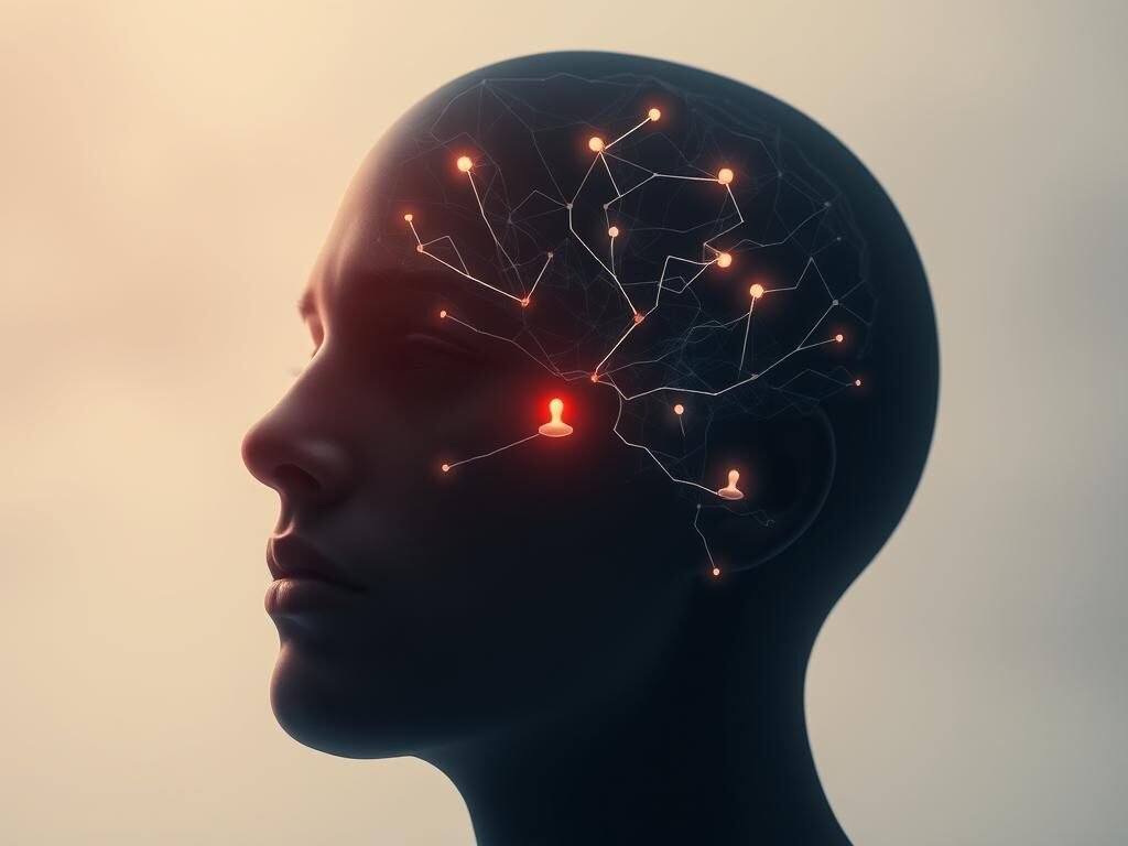 A disembodied human head in a state of deep introspection, with a glowing aura of ethereal energy surrounding it. The face is partially obscured, conveying the elusive and persistent nature of intrusive thoughts. The background is a soft, hazy gradient, creating a sense of isolation and contemplation. Subtle neural pathways and synaptic connections emerge from the head, visualizing the neurological underpinnings of the persistent mental patterns. The lighting is diffused and atmospheric, evoking a meditative and introspective mood. The overall composition conveys the complex and enigmatic nature of the human mind, and the challenge of confronting and overcoming intrusive thoughts.