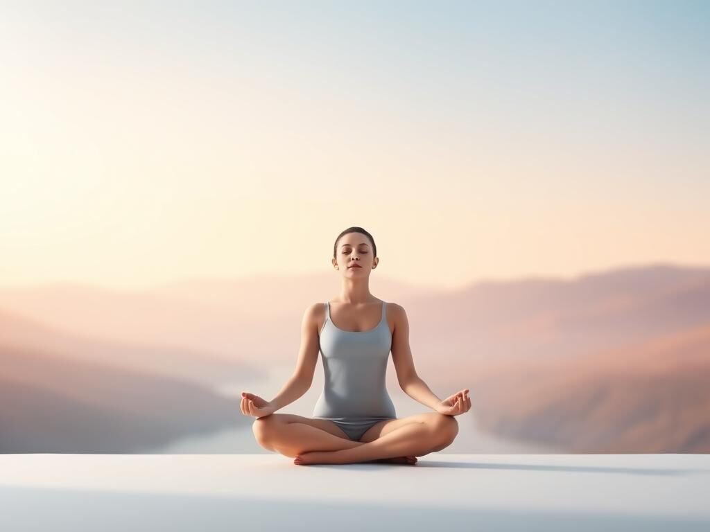 A tranquil, minimalist scene depicting mental health and psychological well-being. In the foreground, a serene figure sits in a meditative pose, eyes closed, radiating a sense of inner peace. The middle ground features a calming landscape, with soft rolling hills and a gentle stream reflecting the azure sky. The background is dominated by a soothing gradient, transitioning from warm hues to cool tones, symbolizing the balance between emotions and clarity of mind. Soft, diffused lighting illuminates the scene, creating a sense of comfort and introspection. The overall atmosphere evokes a feeling of mindfulness, resilience, and a harmonious connection between the physical and mental realms.